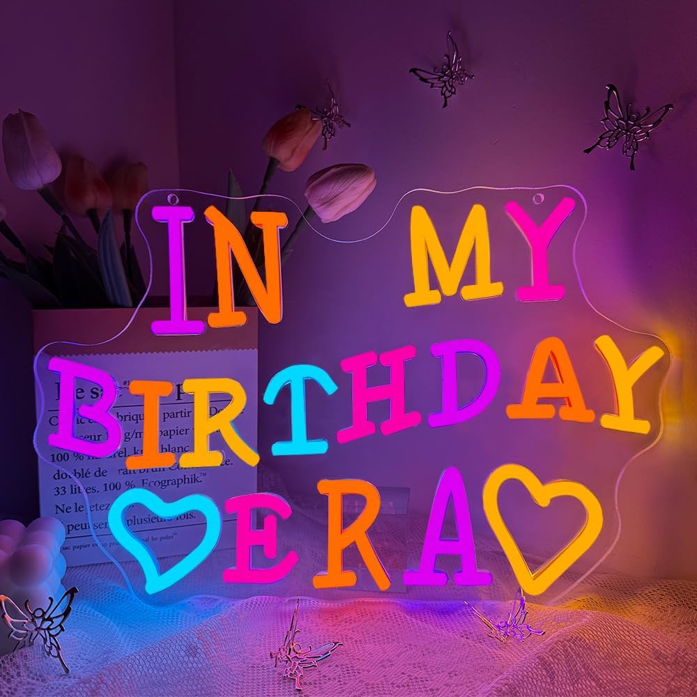 Yard Lighting Decor - Panneau néon Joyeux Anniversaire alimenté par