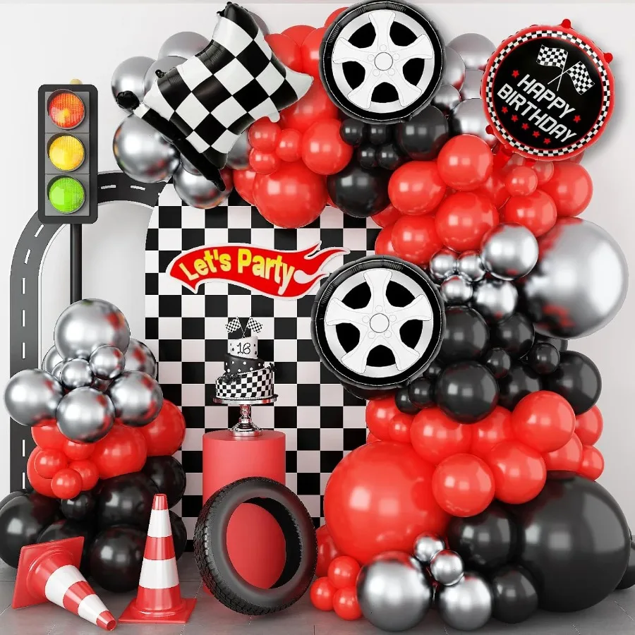 Lighting Mcqueen Birthday Decor - Kit d'arche de ballons de course