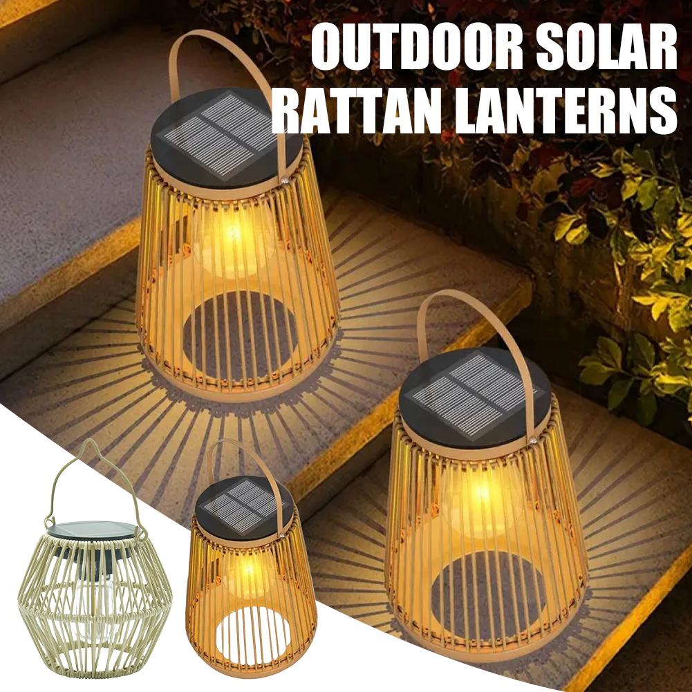 Lighting Table Decor - Lanterne solaire en rotin étanche IP65,