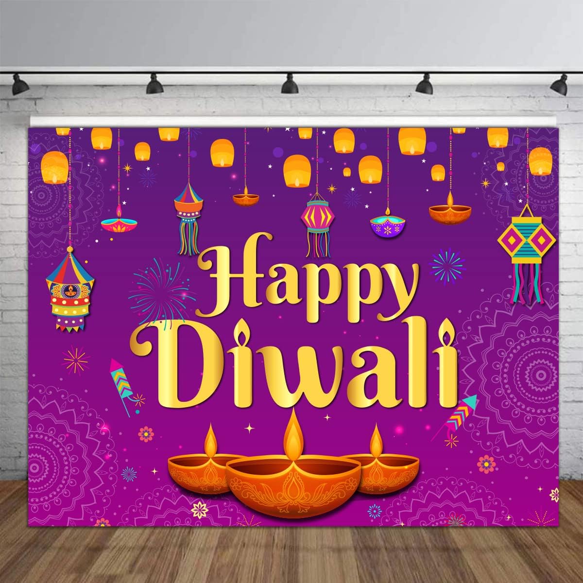 Decor Lighting India - Tapisserie murale Happy Diwali, 5x7 pieds,